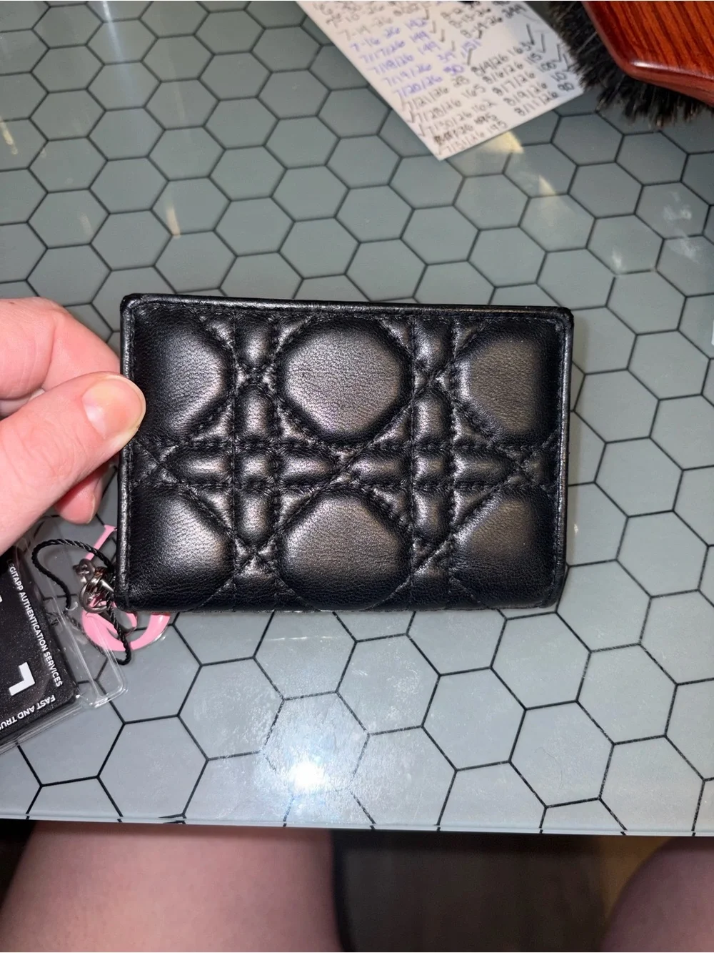 Dior Lady Bloom Black Cannage Lambskin Card Holder with Pink Charms